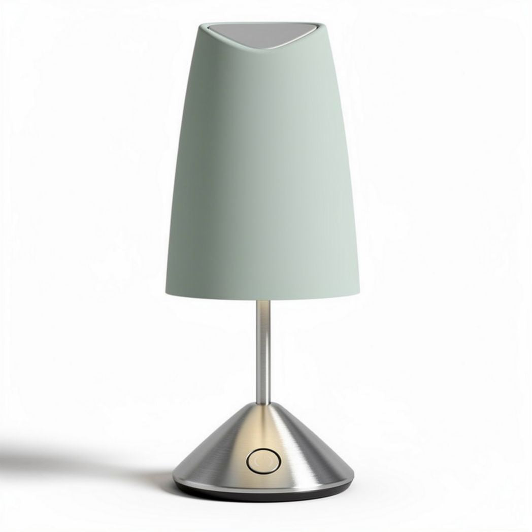 Tafellamp van staal en groene kunststof met een hoogte van 35 cm