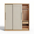 Kast met schuifdeuren van hout en melamine in lichtgrijze kleur 150 x 90 x 200cm