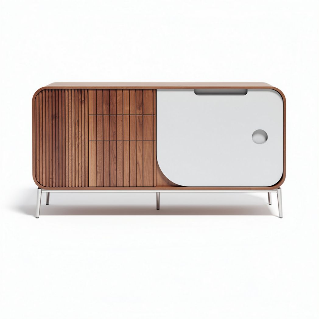 Houten kast met witte deur en lades afmetingen 120 x 45 x 70cm