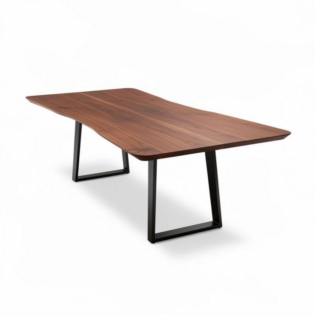 Eettafel van massief hout met zwarte metalen poten 220 x 100 x 75cm