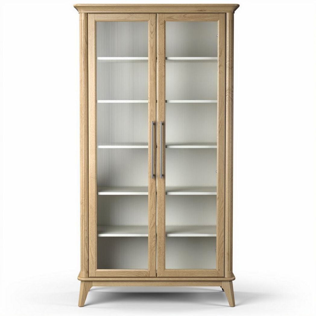 Houten vitrinekast met glazen deuren 80 x 40 x 180cm in natuurlijk eikenhout
