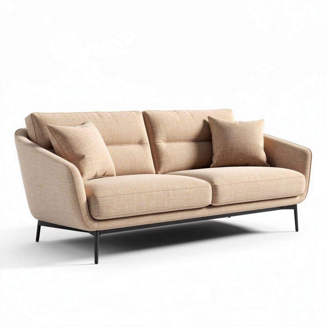Beige stoffen bank 180 x 90 x 80cm met kussens en metalen poten