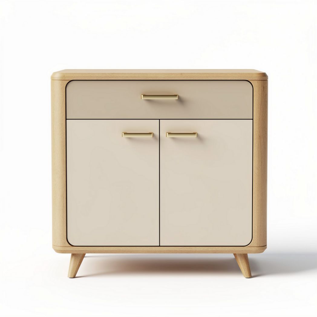 Houten nachtkastje met twee deuren en lade in beige 60 x 50 x 50cm