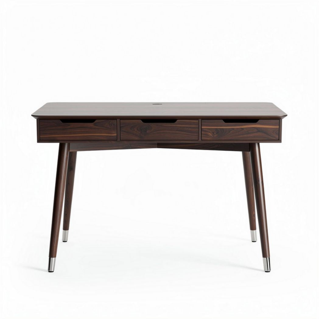 Houten bureau met drie lades en moderne poten 120 x 60 x 75cm donkerbruin