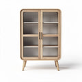 Houten vitrinekast met glazen deuren en ribbelpanelen 70 x 40 x 120cm